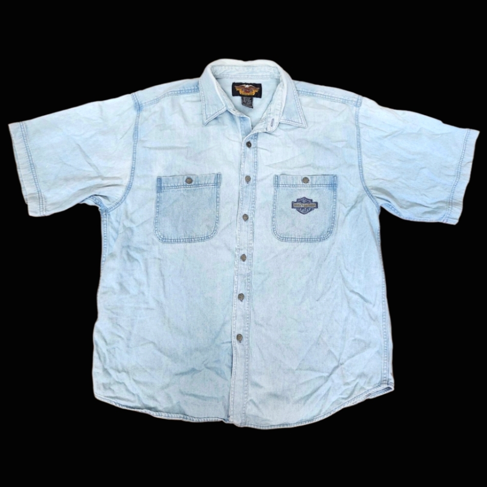 Vintage Harley Davidson Button Up Denim Shirt XXL Biker Denim Motorcycle